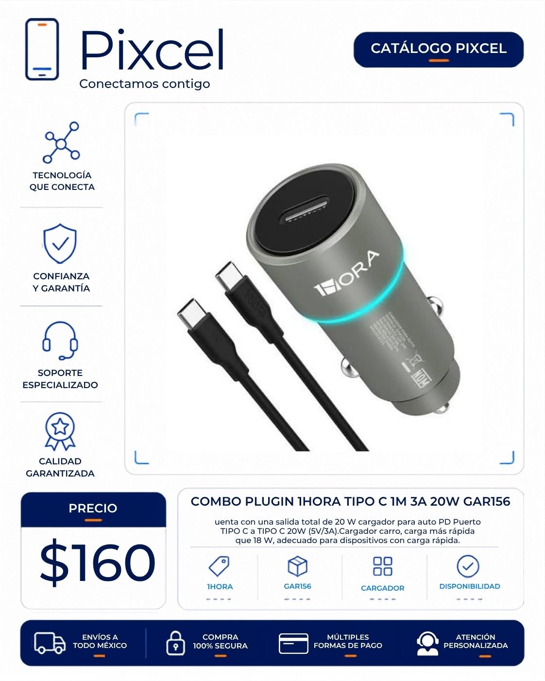 Combo cargador Hoco para auto tipo C
