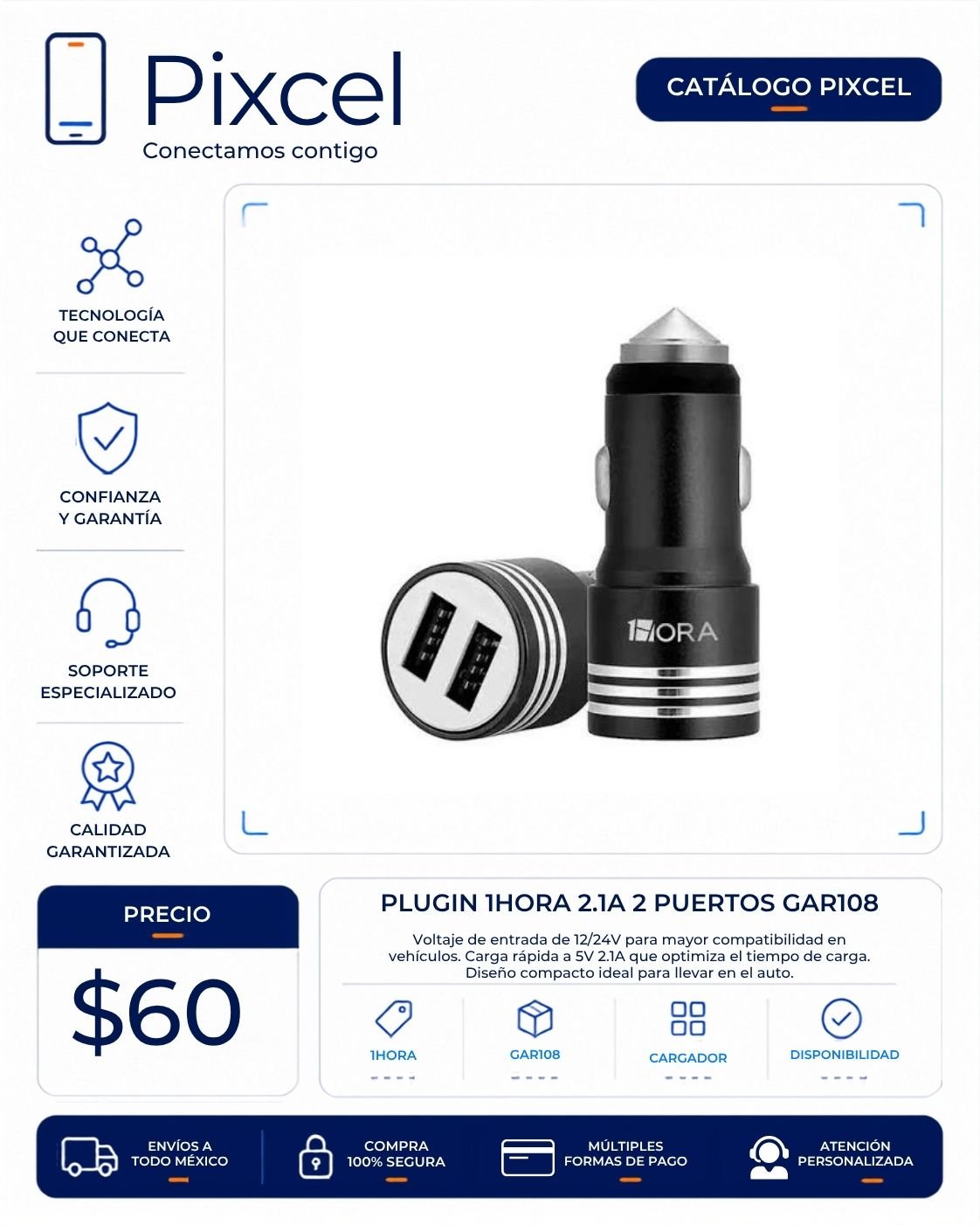 Plug Hoco para auto de dos puertos