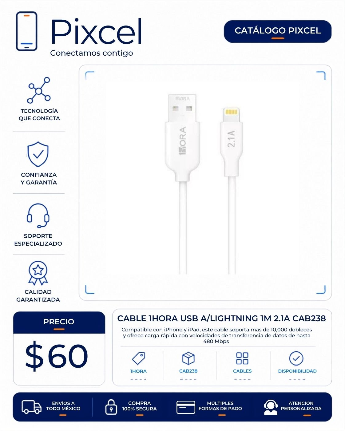 Cable Hoco USB a Lightning